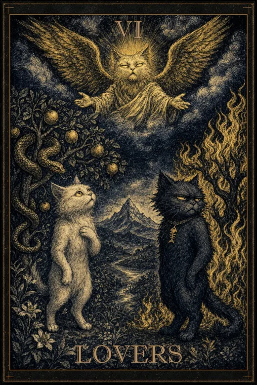 The Lovers card from the Salty Bean tarot deck.