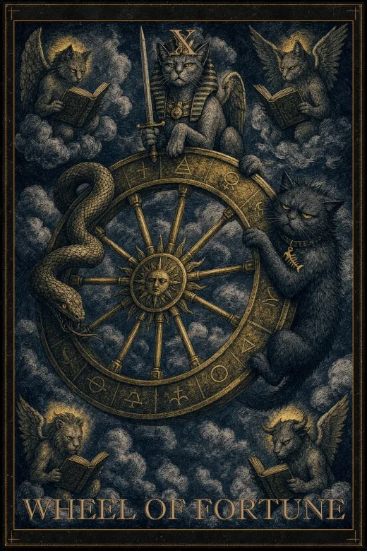 The Wheel of Fortune card from the Salty Bean tarot deck.