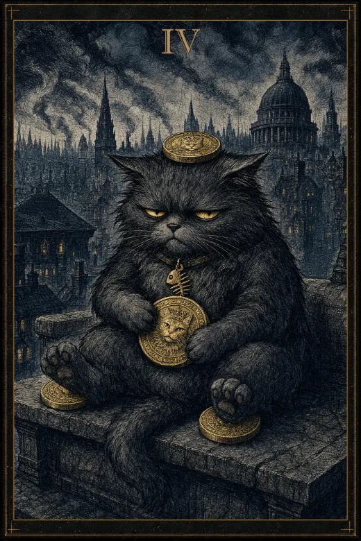 Salty Bean Tarot card: Four of Pentacles.