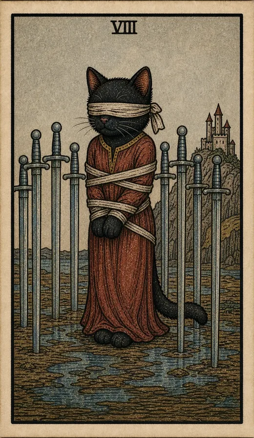 Eight of Swords from the Toe Bean Tarot deck.