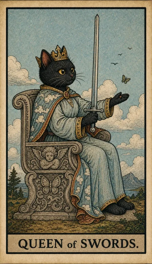 The Queen of Swords from the Toe Bean Tarot deck.